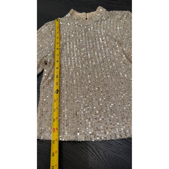 Abercrombie & Fitch Sequin Mock Neck Long Sleeve Top Champagne Silver XS - Picture 6 of 9